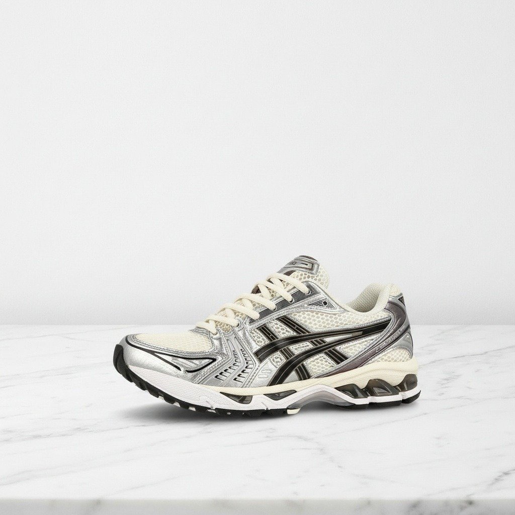Buty ASICS GEL-Kayano 14 Cream Black na co dzień, wygodne sneakersy unisex, srebrno-kremowe, miękka amortyzacja GEL, 1201A019-108