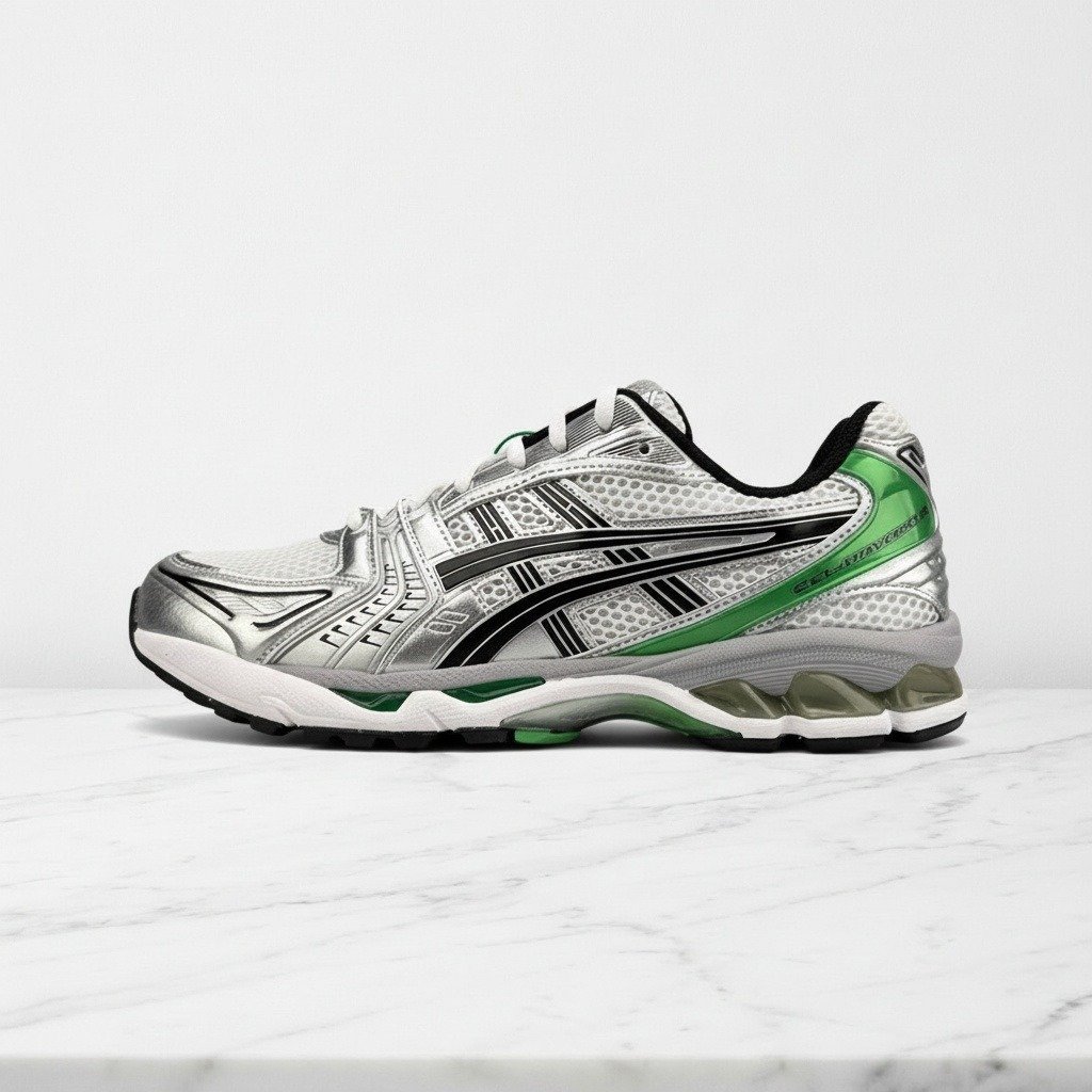 Buty ASICS GEL-Kayano 14 White Malachite Green, wygodne na co dzień, unisex, zielone 1201A019-110