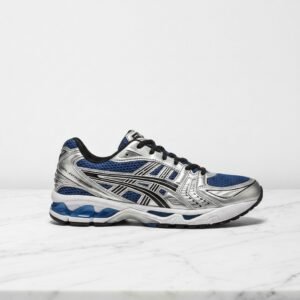 Buty sportowe ASICS Gel-Kayano 14 Monaco Blue Silver, wygodne sneakersy unisex na co dzień, srebrno-niebieskie, 1201A019-401