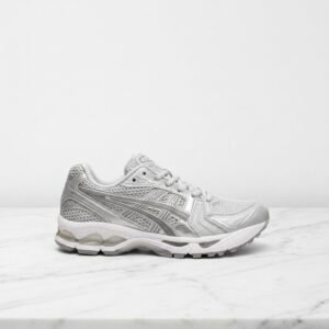 Buty sneakersy ASICS GEL-Kayano 14 dla niej i dla niego, biało srebrne, wygodne na cały dzień, siatka i pianka, 1202A056-021