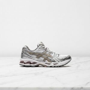 Buty ASICS GEL-Kayano 14 dla Ciebie, srebrno biały, wygodne na co dzień, unisex, siatkowa cholewka 1202A056-106