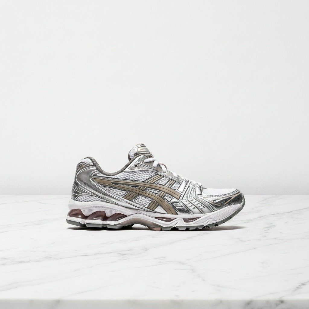 Buty ASICS GEL-Kayano 14 dla Ciebie, srebrno biały, wygodne na co dzień, unisex, siatkowa cholewka 1202A056-106