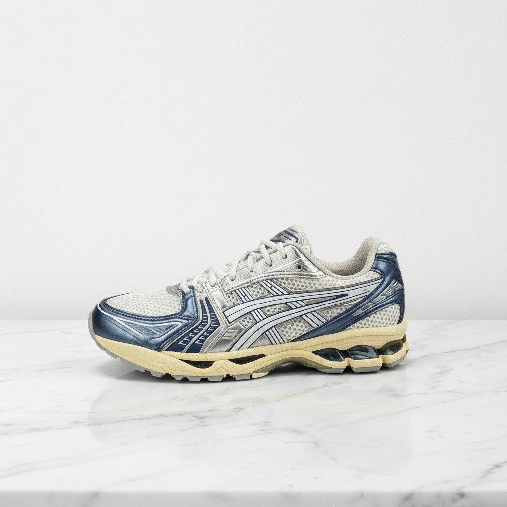 Wygodne sneakersy ASICS GEL-Kayano 14 kremowo-błękitne, na co dzień, unisex 1203A537-102