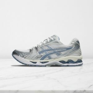 Buty ASICS Gel-Kayano 14 biało granatowe, wygodne sneakersy unisex na co dzień, tekstylny materiał, do wielu stylizacji 1203A537-115