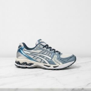Buty Asics GEL-Kayano 14 Cream Raw Indigo na co dzień, wygodne sneakersy unisex z amortyzacją żelową, kremowo-niebieskie 1203A537-116