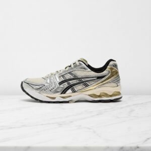 Buty na co dzień ASICS Gel-Kayano 14 Birch Pure Silver, wygodne sneakersy unisex, biało-złote, tekstylno-syntetyczne, 1203A537-200