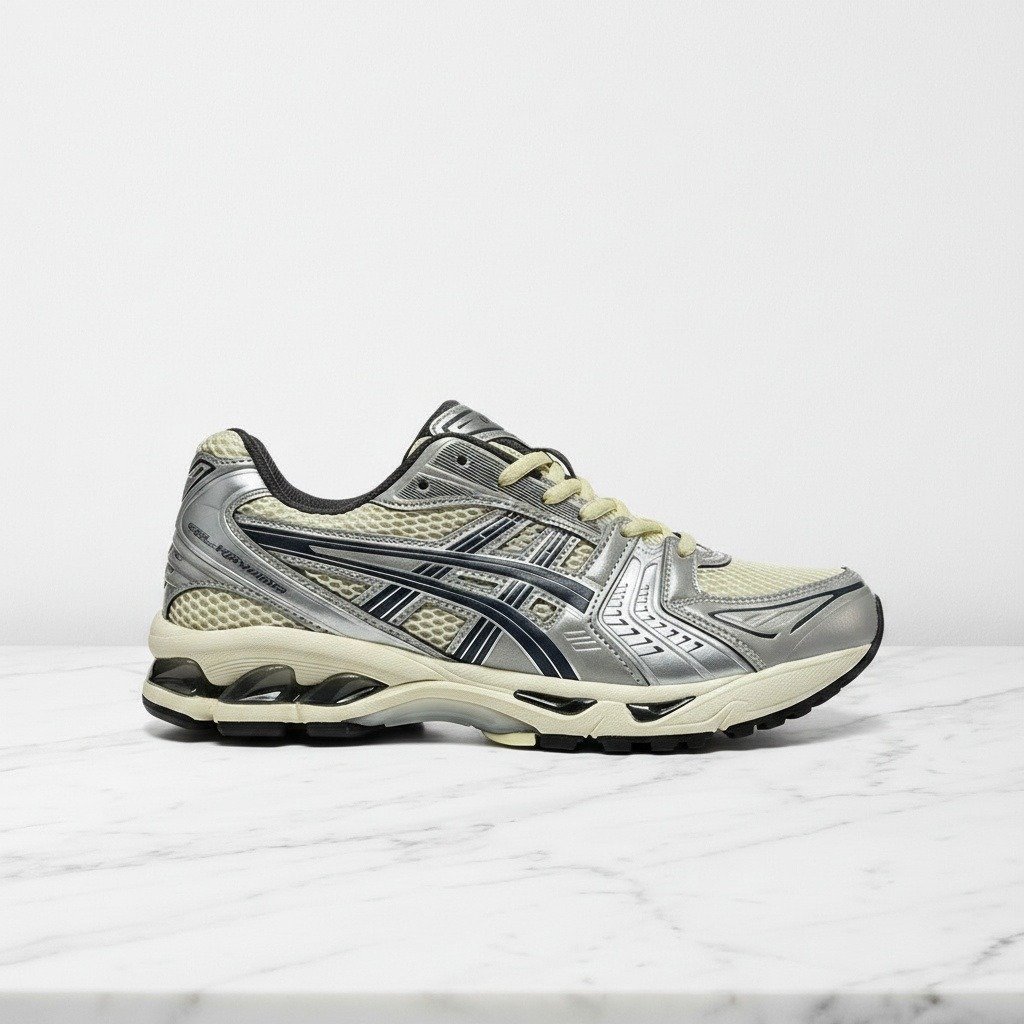 Buty ASICS GEL-Kayano 14 Oyster White Steeple Grey na co dzień, unisex, czarno-srebrne 1203A537-250
