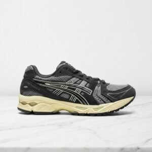 ASICS GEL-Kayano 14 Clay Grey Black, wygodne sneakersy unisex na co dzień, siatkowa cholewka, szaro-czarne, 1203A540-020