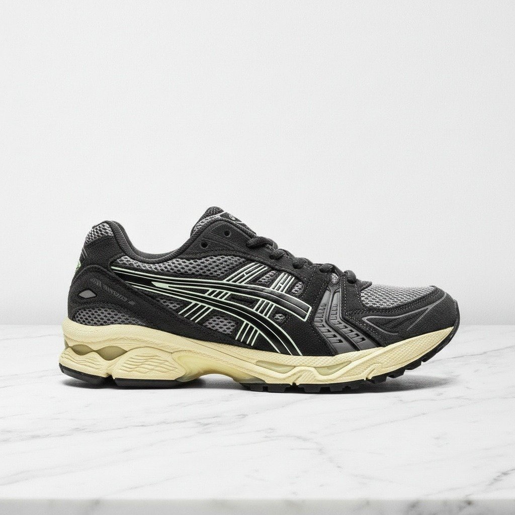 ASICS GEL-Kayano 14 Clay Grey Black, wygodne sneakersy unisex na co dzień, siatkowa cholewka, szaro-czarne, 1203A540-020