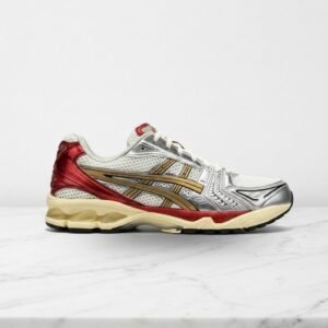 Buty ASICS GEL-Kayano 14 Cream Pure Gold na co dzień, wygodne sneakersy unisex, srebrno czerwone, lekka siatka 1203A692-100