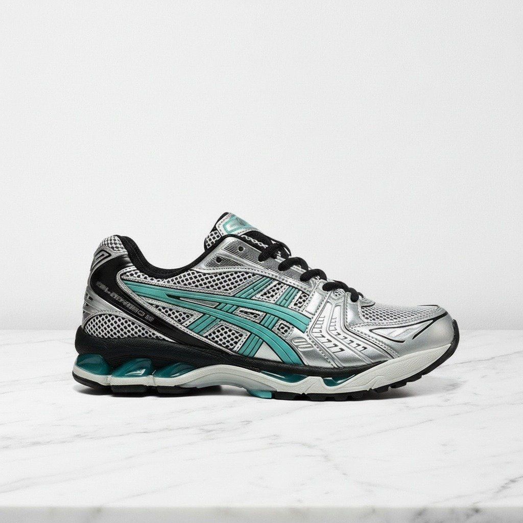 Buty ASICS GEL-Kayano 14 Tiffany na co dzień, wygodne sneakersy unisex, srebrno-turkusowe, 1203A740-100