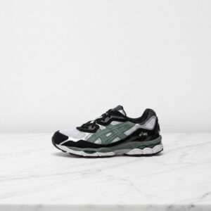 ASICS GEL-NYC White Ivy, wygodne sneakersy unisex na co dzień, czarno-zielone, siatka i eko skóra, 1201A789-101