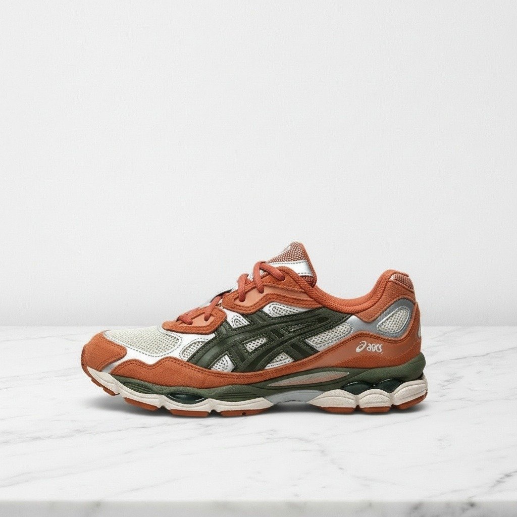 Buty ASICS GEL-NYC Oatmeal Forest na co dzień, wygodne sneakersy unisex, czerwono-czarne, tekstylno-zamszowe 1201A789-251