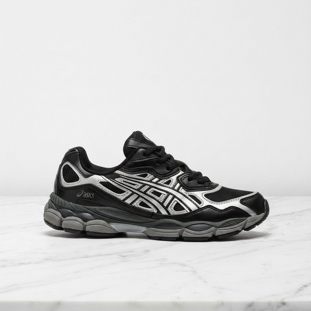 Buty ASICS GEL-NYC czarno-srebrne, unisex, wygodne na co dzień, miękka amortyzacja GEL, tradycyjne sznurowanie, 1203A280-002