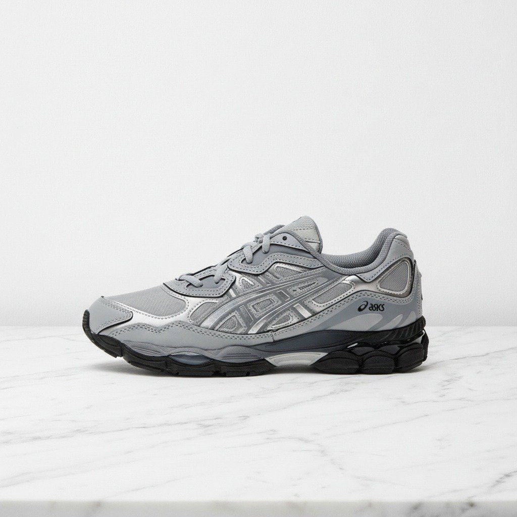 Buty sportowe ASICS GEL-NYC Mid Grey Sheet Rock na co dzień, unisex, wygodne, szare ze srebrnym, tekstylne 1203A280-020