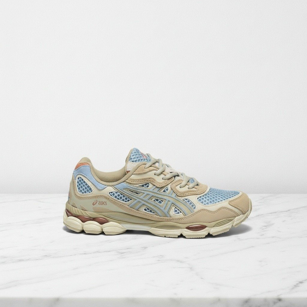Sneakersy ASICS GEL-NYC Harbor Blue Wood Crepe, wygodne na co dzień, unisex, beżowo-błękitne 1203A372-401