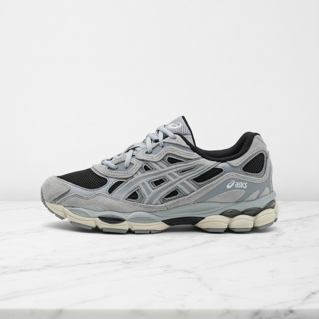 Buty sneakersy ASICS GEL-NYC Black Piedmont Grey na co dzień, unisex, wygodne, czarno-grafitowe, tekstyl i siatka 1203A383-004