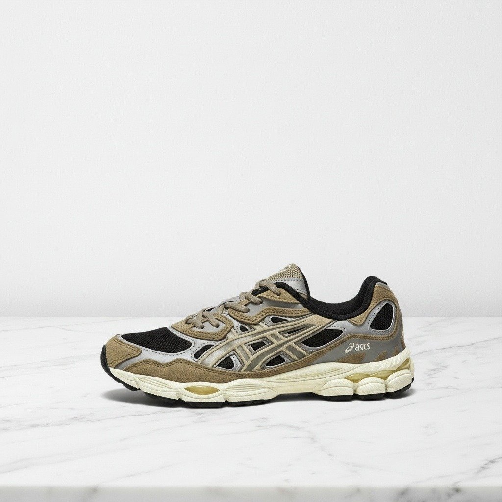 Buty ASICS GEL-NYC czarno szaro beżowe, wygodne sneakersy unisex na co dzień, siatka i zamsz, 1203A383-005