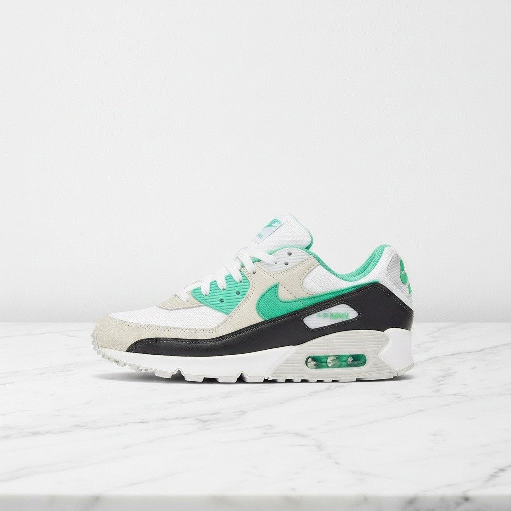 Nike Air Max 90 Spring Green na co dzień, biało-zielone sneakersy unisex, wygodna poduszka Max Air, DM0029-104