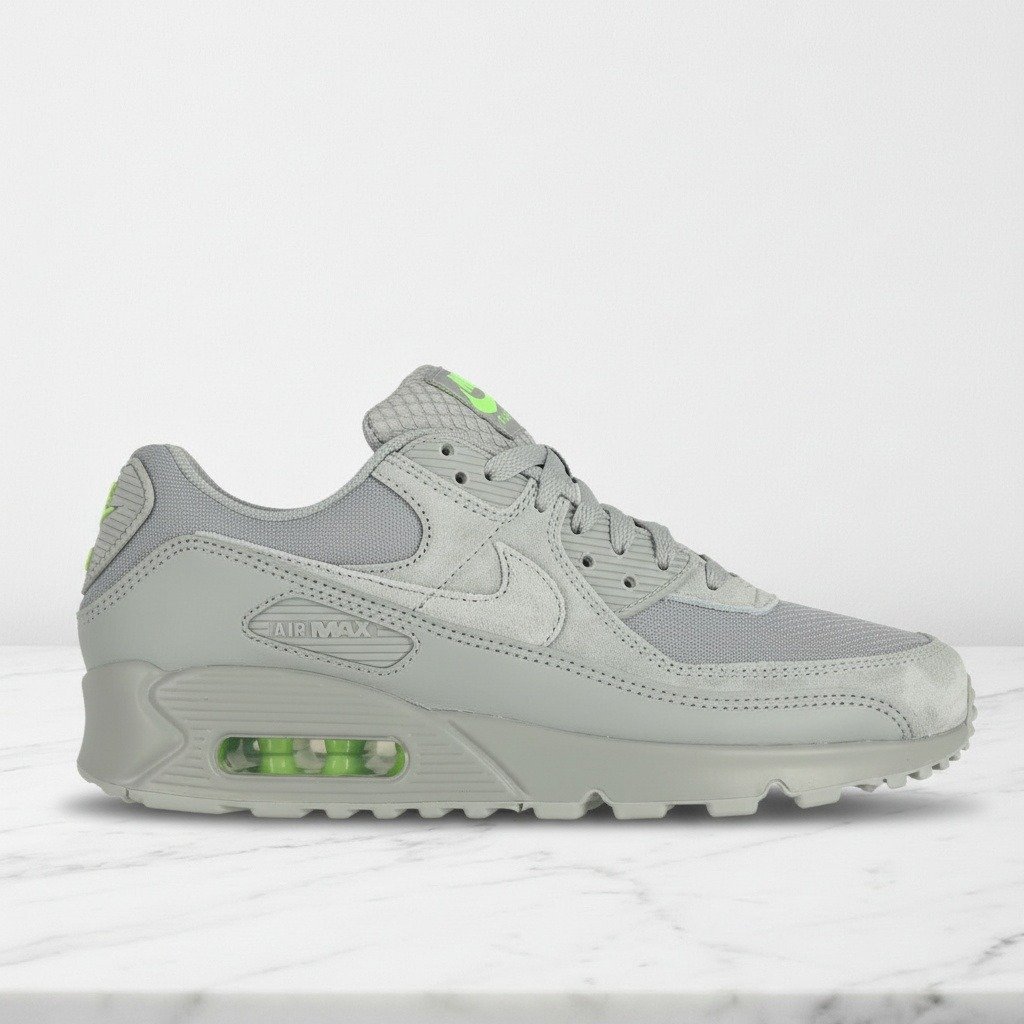 Buty męskie Nike Air Max 90, szare z zielonym akcentem, wygodna amortyzacja Max Air na co dzień, DM0029-025