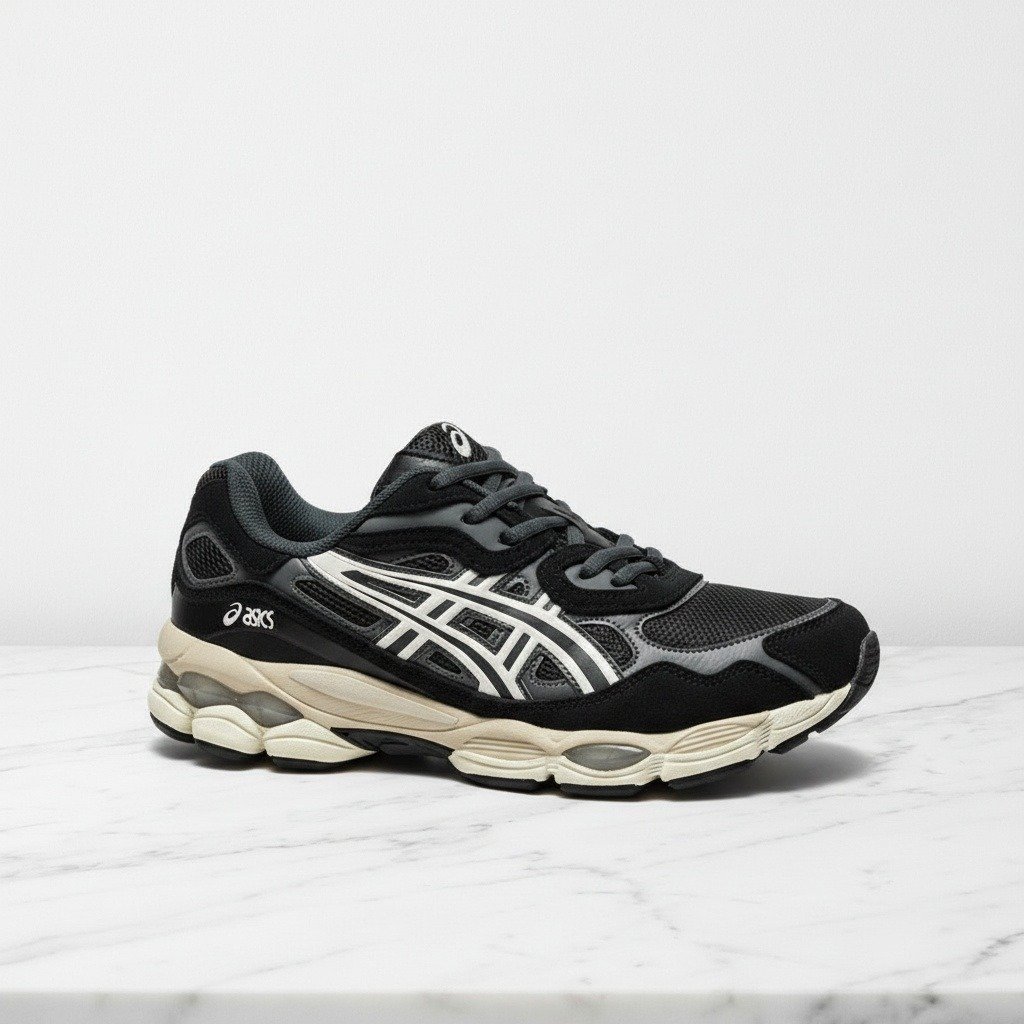 Buty sportowe ASICS Gel-NYC Black Cream dla niego i dla niej, wygodne na co dzień, lekka cholewka tekstylna, czarno biały kolor, 1203A663-002