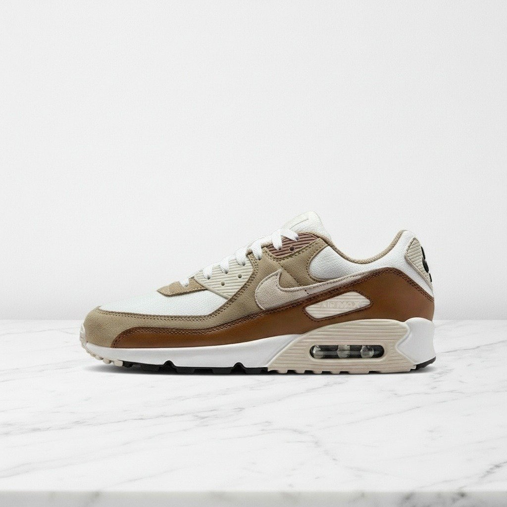 Buty Nike Air Max 90 na co dzień, biało brązowe, wygodna poduszka powietrzna, unisex, świetne do jeansów, DM0029-109