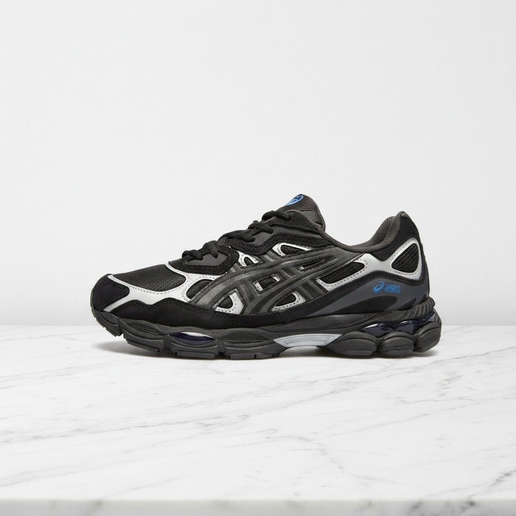 Buty sportowe ASICS GEL-NYC Black Graphite Grey Blue, wygodne sneakersy unisex na co dzień, czarno-grafitowe 1203A940-001