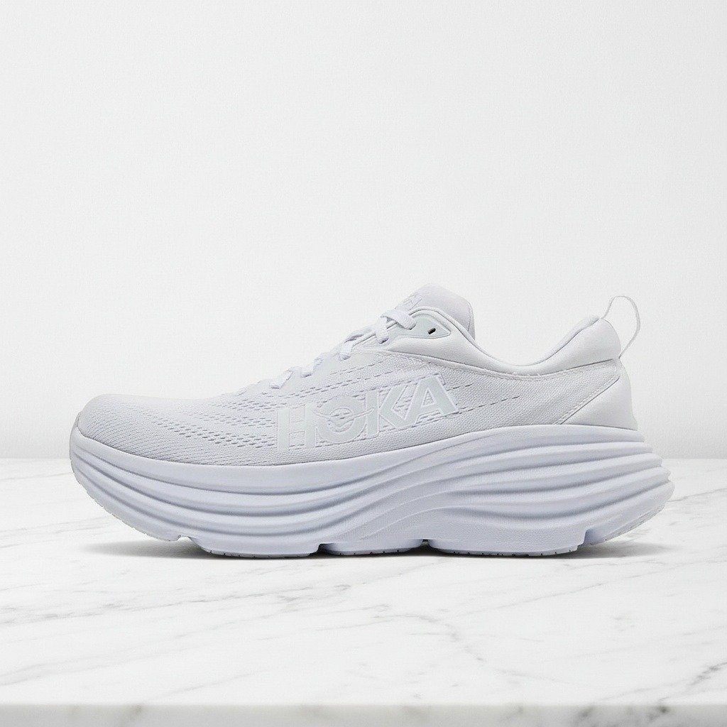 Buty Hoka Bondi 8 Triple White na co dzień, unisex, wygodna siatkowa cholewka, biało-szare, 1123202-WWH