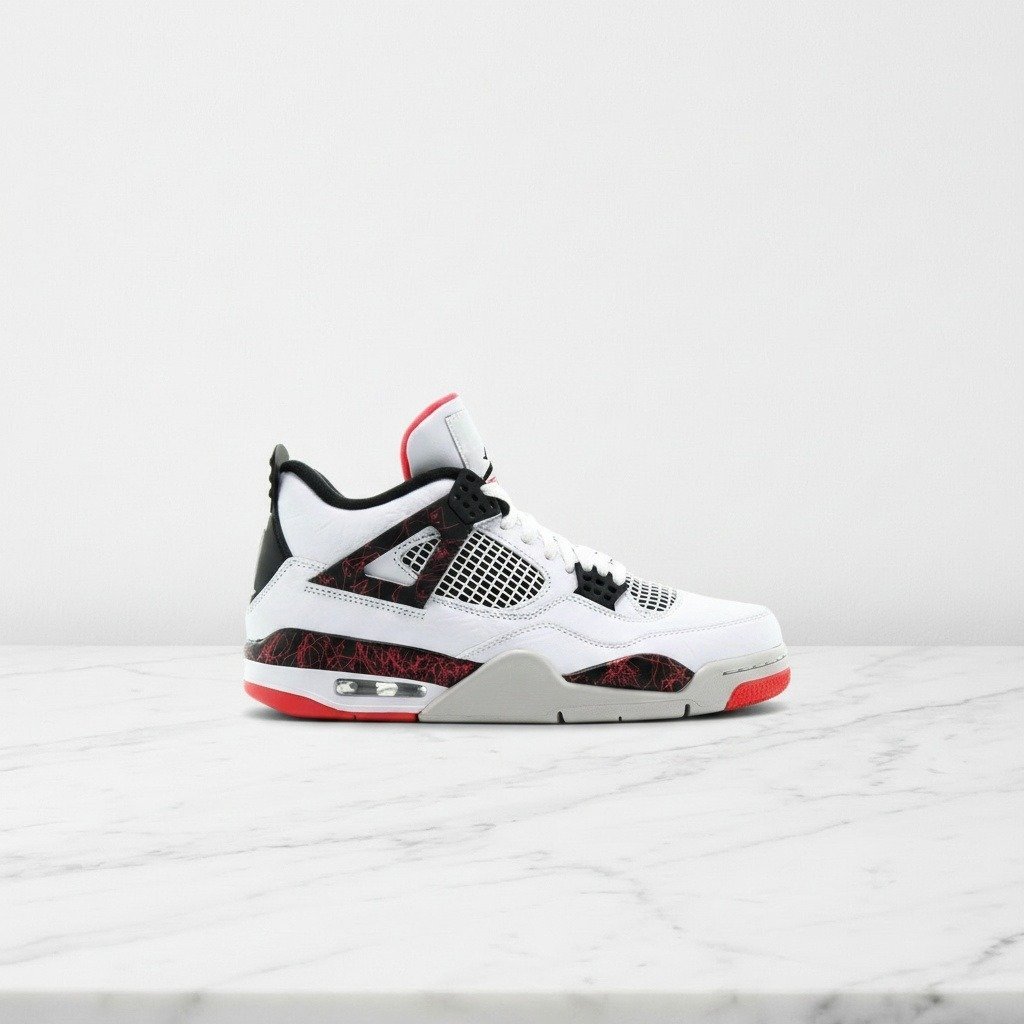 Buty Air Jordan 4 Bright Crimson na co dzień, unisex, wygodne, biało-czarne z akcentami, skóra i siatka, 308497-116