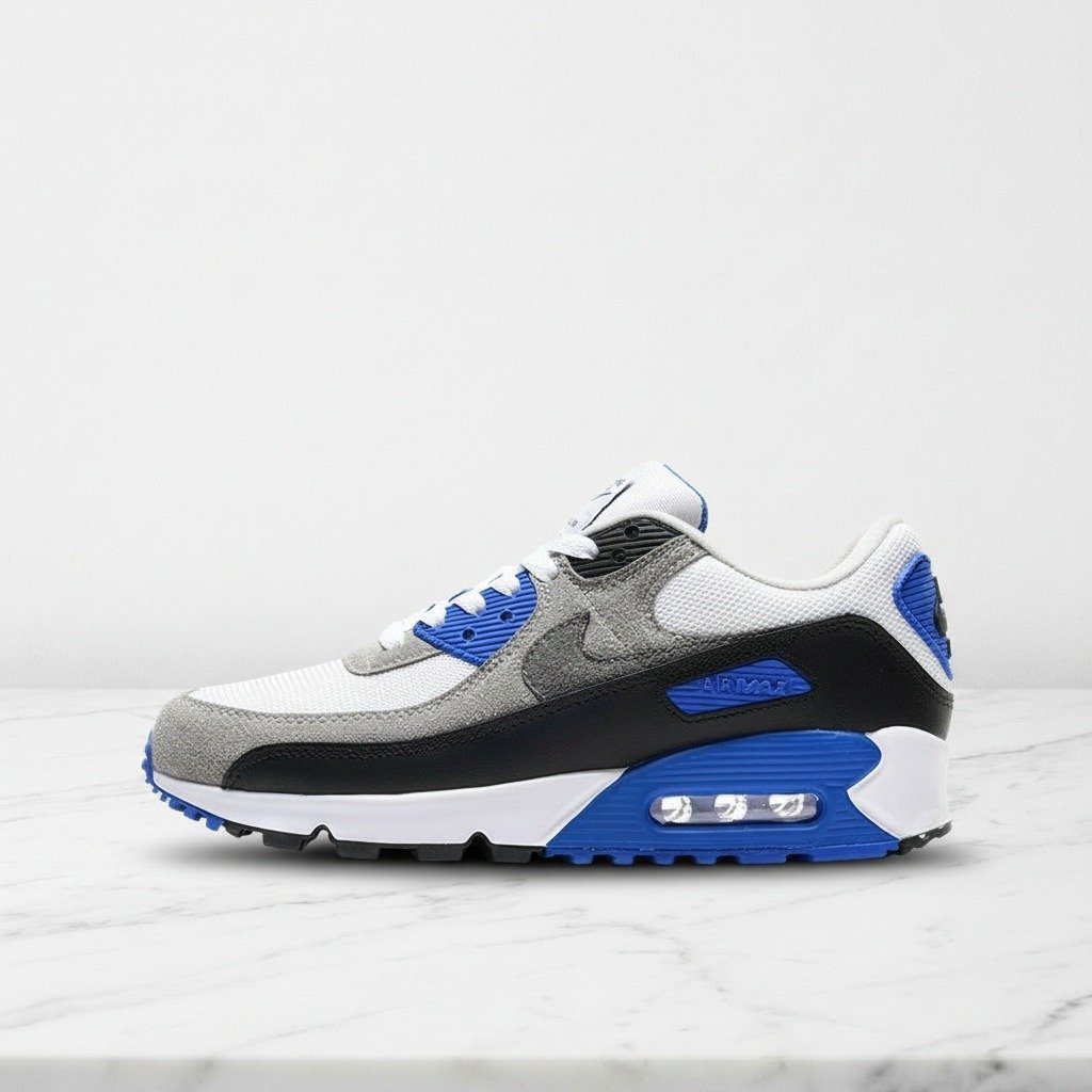 Nike Air Max 90 Hyper Royal, wygodne sneakersy unisex na co dzień, niebiesko-białe, skóra i tkanina, DM0029-112