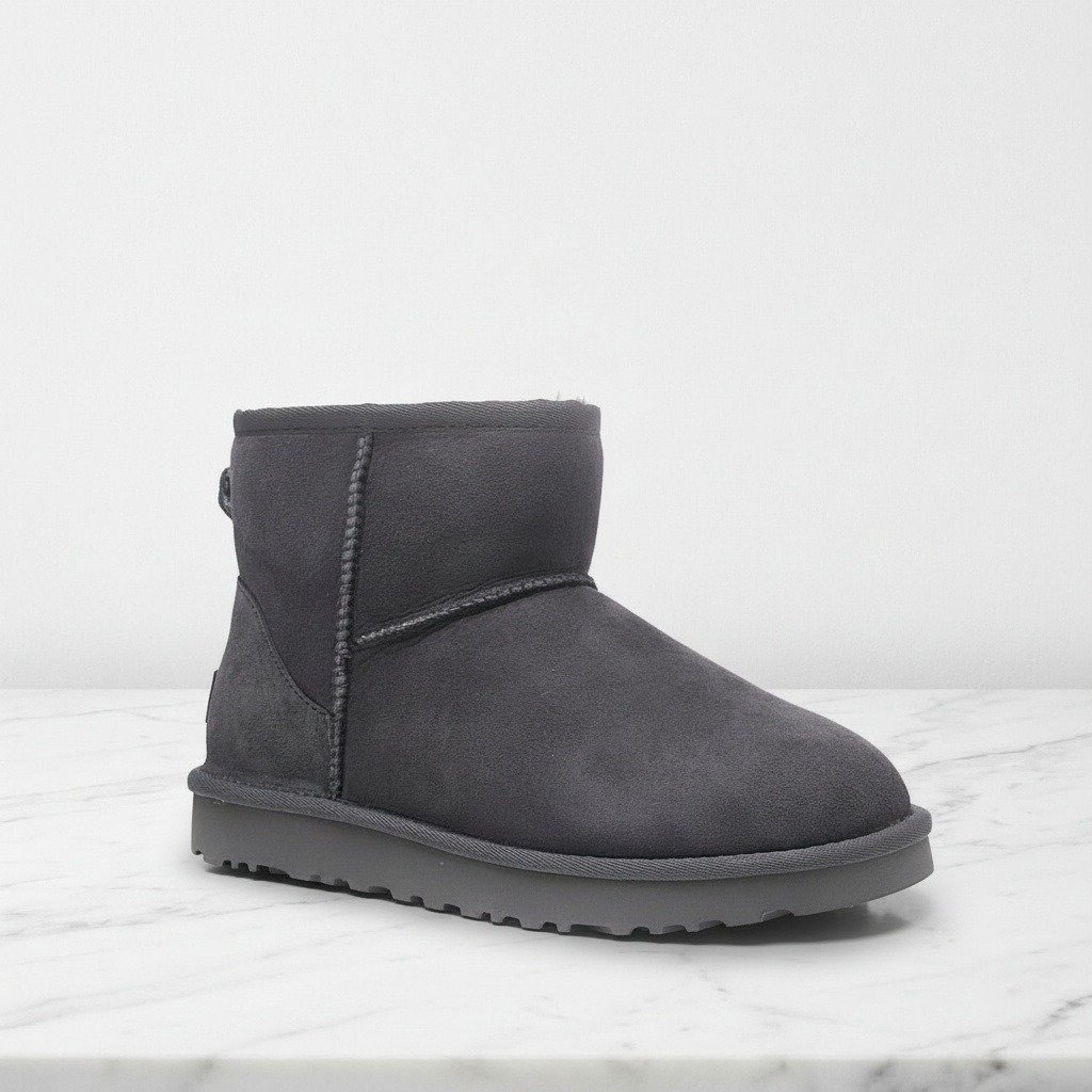 Buty zimowe UGG Classic Mini II dla niego i dla niej, szary zamsz, ciepłe futerko, na co dzień, 1016222-GREY