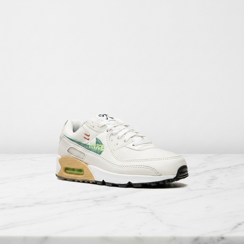 Buty Nike Air Max 90 SE na co dzień, biało-zielone, Summit White Neptune Green, wygodna amortyzacja Max Air, unisex, DO9850-100