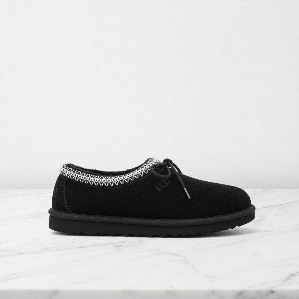 Wygodne kapcie UGG Tasman II na co dzień, czarny zamsz z futrem, unisex, do domu i na wyjście 1174671-BLK