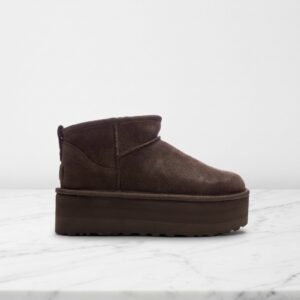 Buty zimowe na co dzień, UGG Classic Ultra Mini Platform, brązowy zamsz i ciepłe futro, damskie, 1135092-BCDR