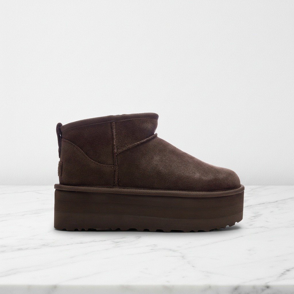 Buty zimowe na co dzień, UGG Classic Ultra Mini Platform, brązowy zamsz i ciepłe futro, damskie, 1135092-BCDR