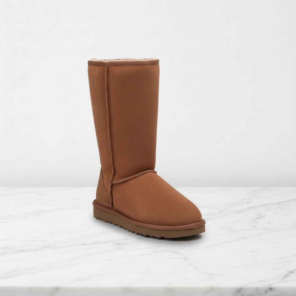 Wygodne śniegowce UGG Classic Tall II na co dzień, brązowy karmelowy, zamsz i futro, idealne do zimowych stylizacji 1016224-CHE