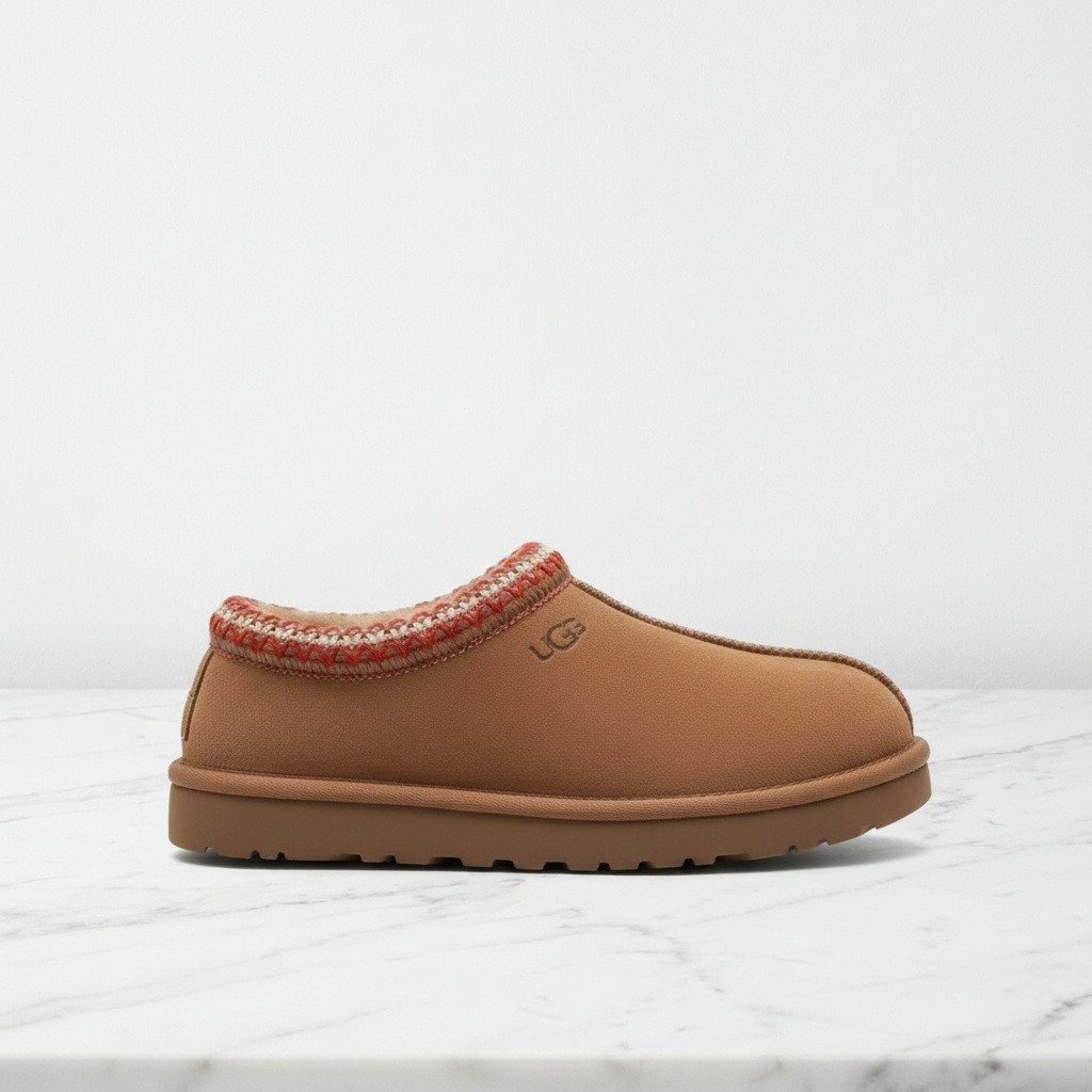 Wygodne kapcie na co dzień, UGG Tasman II Slippers damskie, beż z brązem, zamsz i futro 1174470-RYK