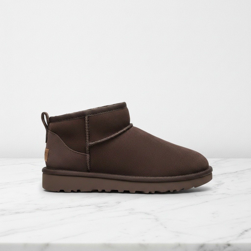 Wygodne śniegowce damskie UGG Classic Ultra Mini Boot w brązowym kolorze, zamsz i futro na co dzień 1116109-BCDR