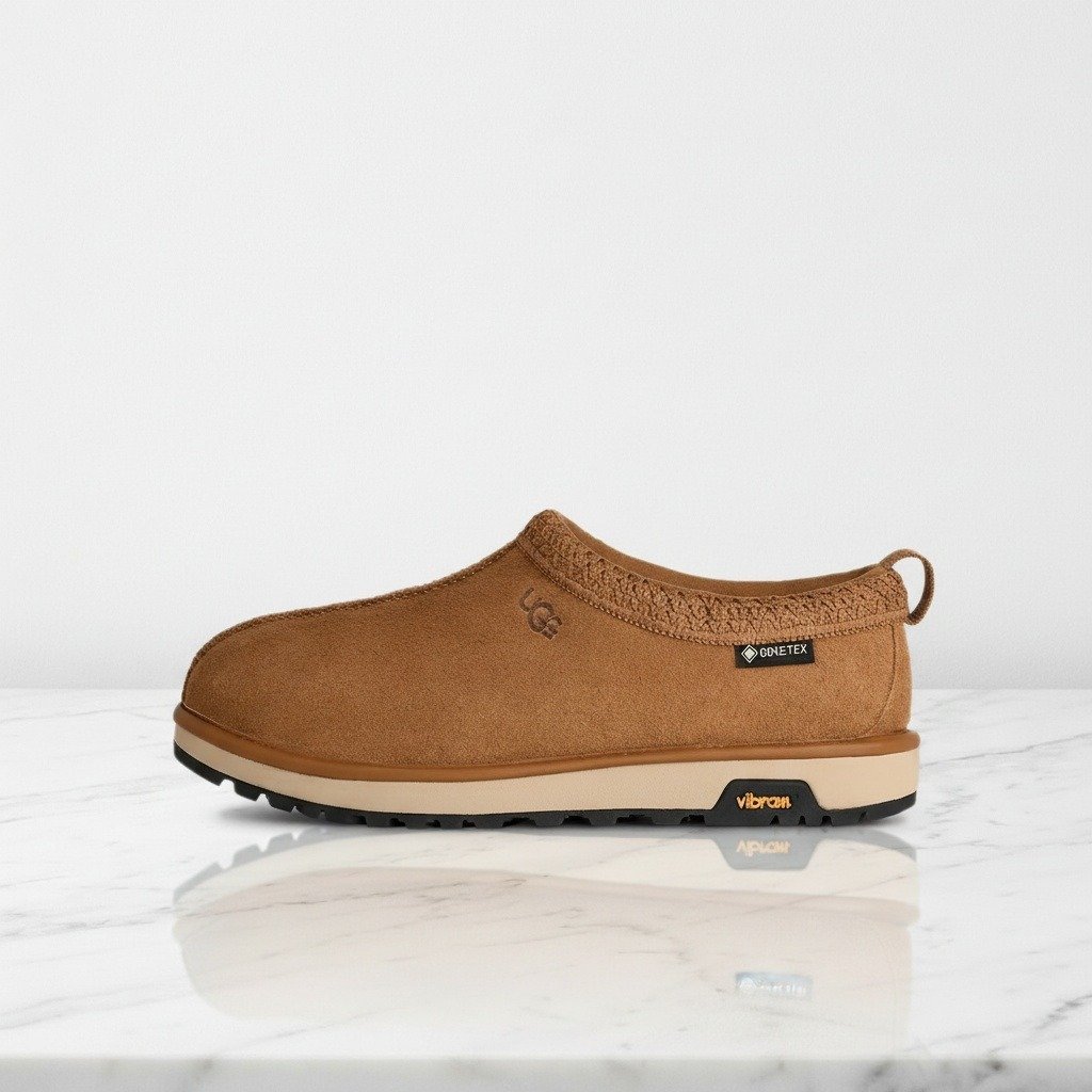 Wygodne kapcie UGG Tasman GTX Slipper dla całej rodziny, brązowo-beżowe, zamszowe, unisex 1171304-CHE