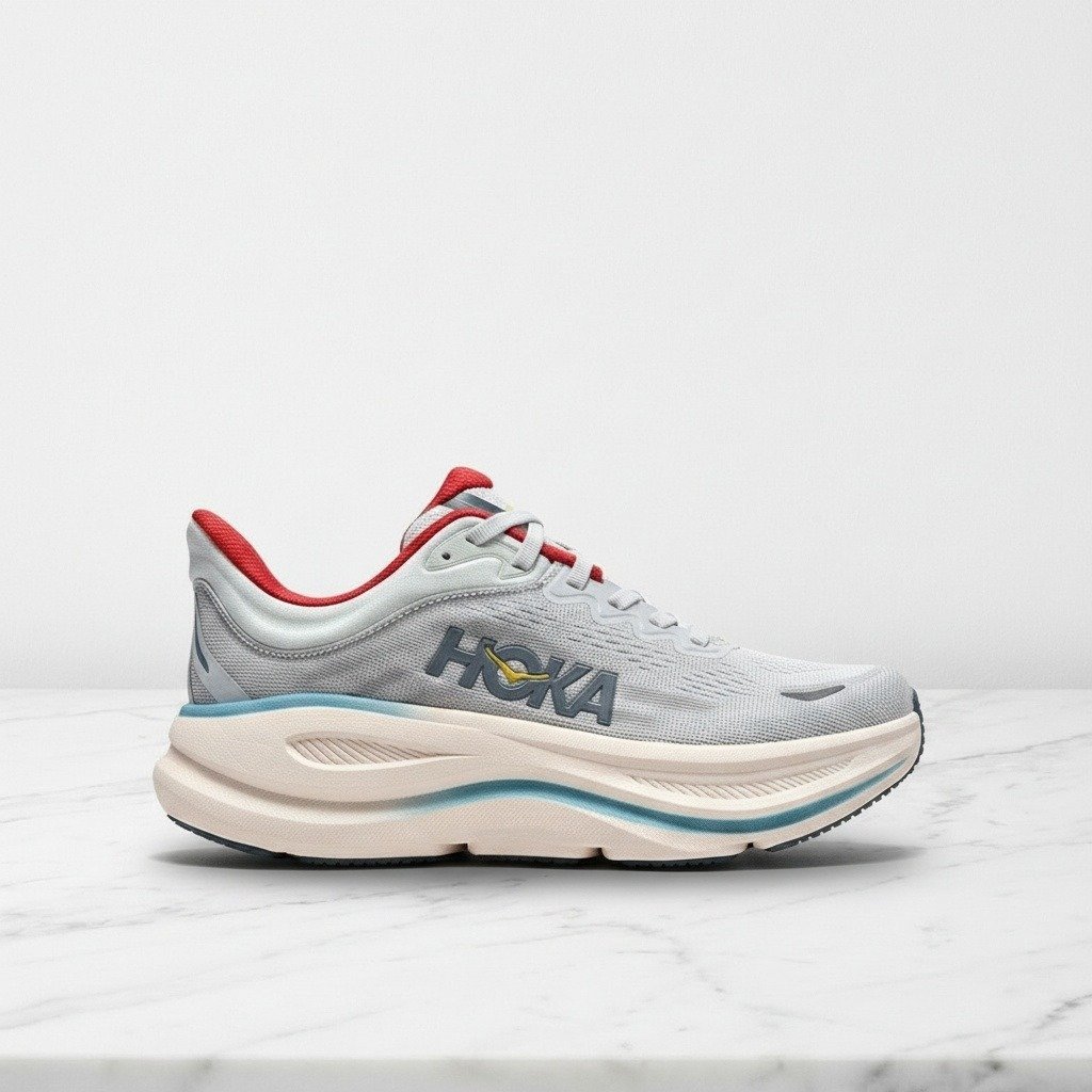 Buty sportowe damskie Hoka Bondi 9, szaro-białe, wygodne na cały dzień, miękka amortyzacja, pasują do codziennych stylizacji, 1162012-CRDS