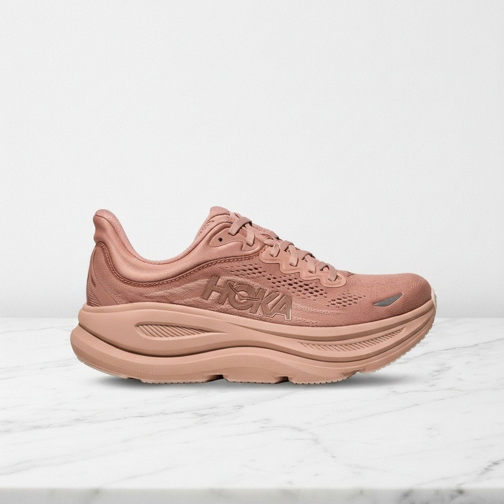 Buty damskie Hoka Bondi 9 Sienna Rose Gold, wygodne sneakersy na co dzień, różowo-beżowe, tekstylne z syntetykiem 1162012-SNNR