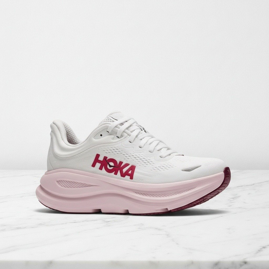 Buty damskie Hoka Bondi 9 White Pink Opal na co dzień, wygodne sneakersy biało-różowe, tekstylne, 1162012-WKP