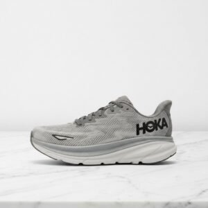 Hoka Clifton 9 na co dzień, szaro białe sneakersy unisex, lekkie i wygodne na długi dzień, 1127895-HMBC