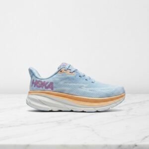 Hoka Clifton 9 na co dzień, damskie sneakersy błękitno-pomarańczowe, lekkie i wygodne 1127896-ABIW