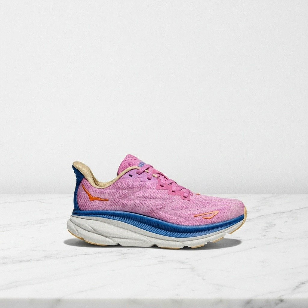 Hoka Clifton 9 na codzienne noszenie, wygodne sneakersy unisex, różowo-niebieskie, lekka amortyzacja, 1127896-CSLC