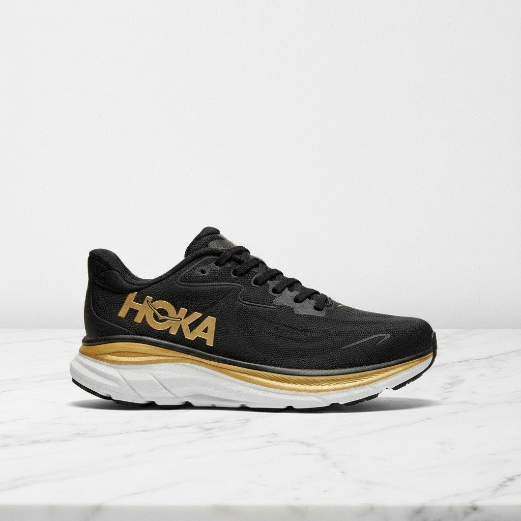 Hoka Clifton 10 Black/Gold, buty do biegania na każdy dzień, lekka amortyzacja pięty, czarno-złote, 1162030-BKGD
