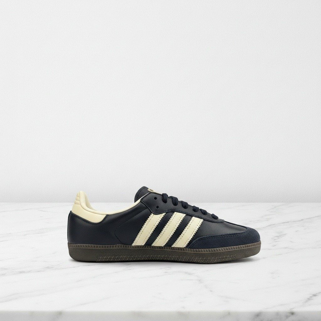 Adidas Samba OG na co dzień, granatowo-kremowe sneakersy unisex, wygodna skóra i zamsz, do dżinsów i na spacer, ID2056