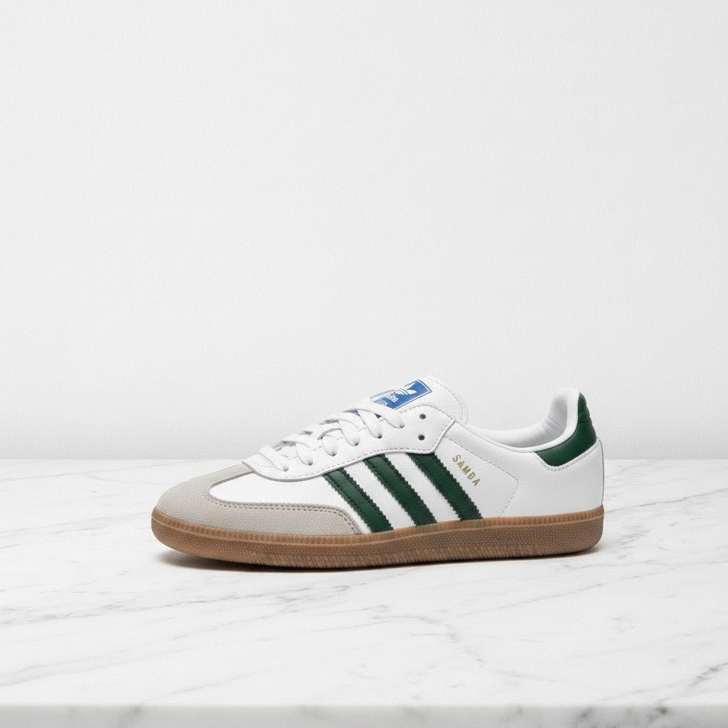 Adidas Samba OG na co dzień, biało zielone sneakersy unisex ze skóry, wygodna gumowa podeszwa IE3437