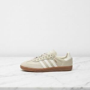 Buty Adidas Samba OG na co dzień, beżowe, skórzane sneakersy unisex, wygodne, złote zdobienia, IE7013