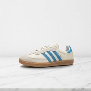Buty Adidas Samba Sporty Rich Cream Blue na co dzień, kremowo niebieskie, wygodna skórzana cholewka, damskie IE7096